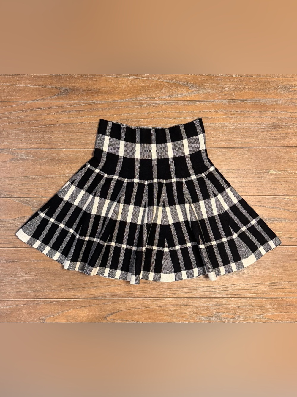 Black & White Checkered Circle Skirt - Classic Pleated Style